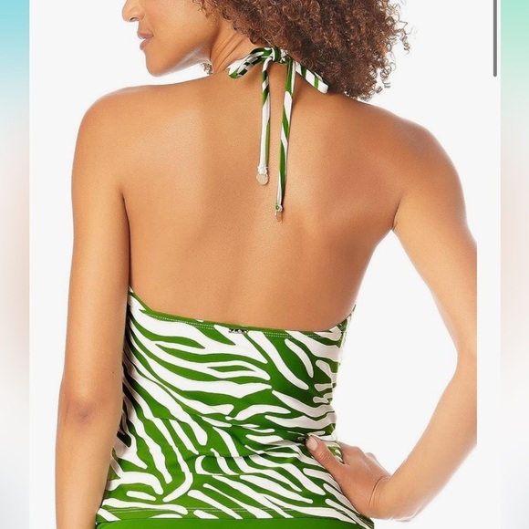 Anne Cole Green Zebra High Neck Tankini Swim Top XL NEW! - Picture 2 of 7